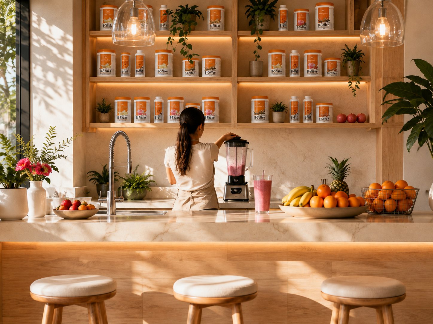 La barra de un Nutrispacio, con bebidas preparándose al momento